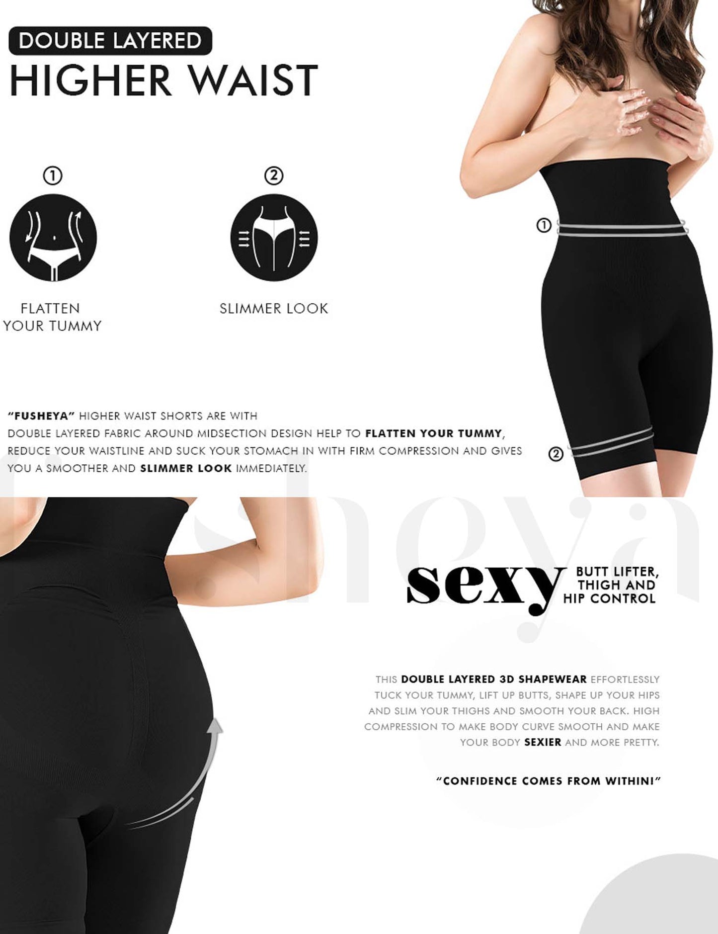 FUSHEYA High Waist Body Shaper Shorts for Women Tummy Control Butt Lifter Shapewear-flatten-tummy