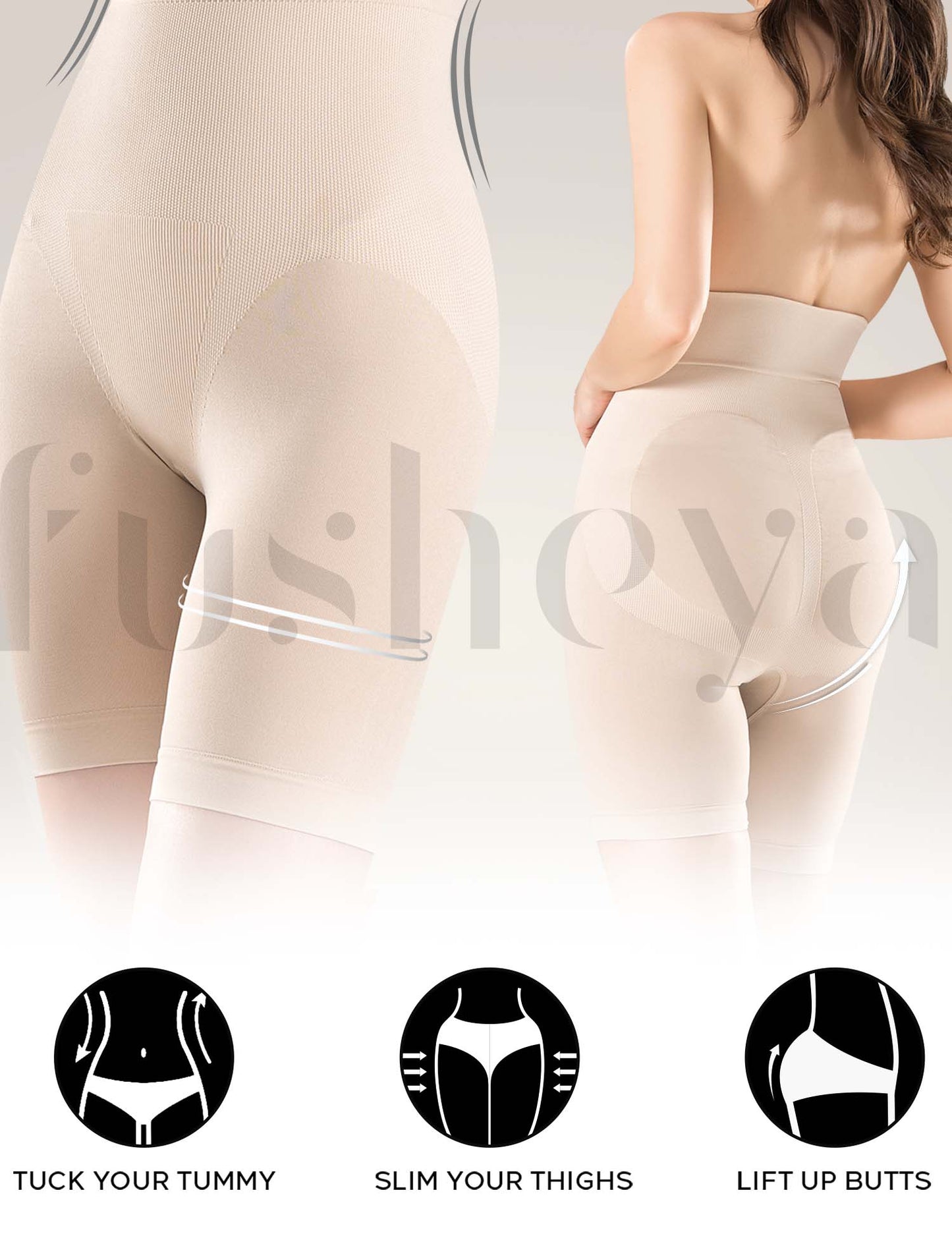 FUSHEYA High Waist Body Shaper Shorts for Women Tummy Control Butt Lifter Shapewear