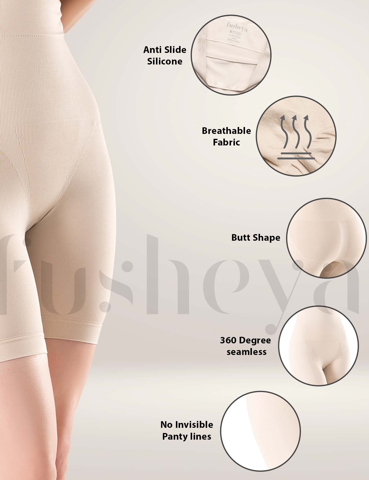 FUSHEYA High Waist Body Shaper Shorts for Women Tummy Control Butt Lifter Shapewear-fabric details