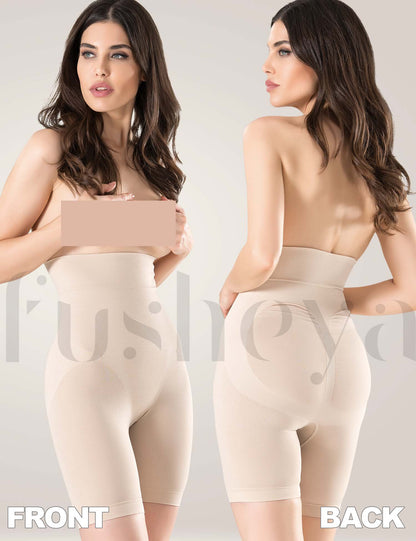 FUSHEYA High Waist Body Shaper Shorts for Women Tummy Control Butt Lifter Shapewear front-back