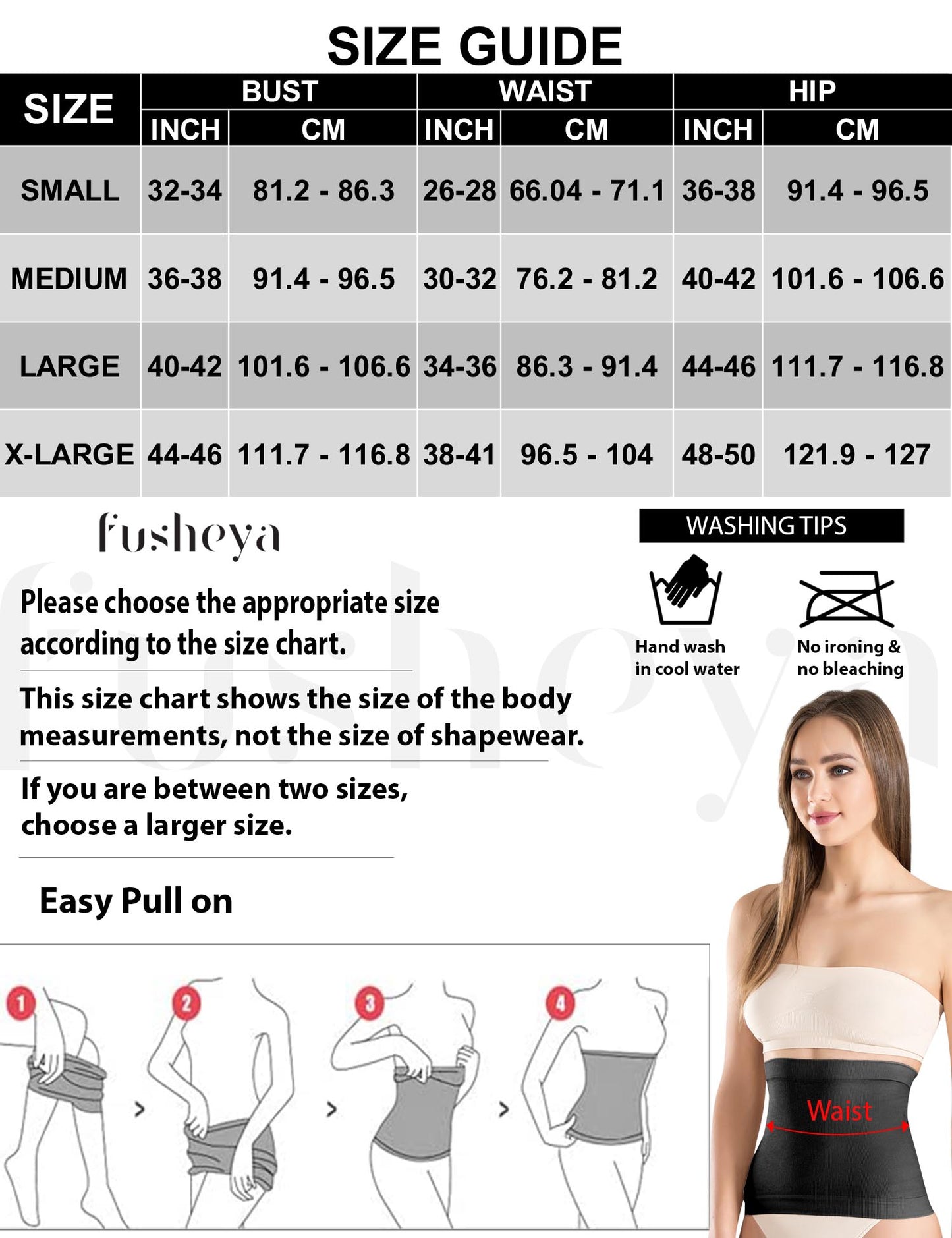 Fusheya Waist Trainer Belt Body Shaper-size-chart