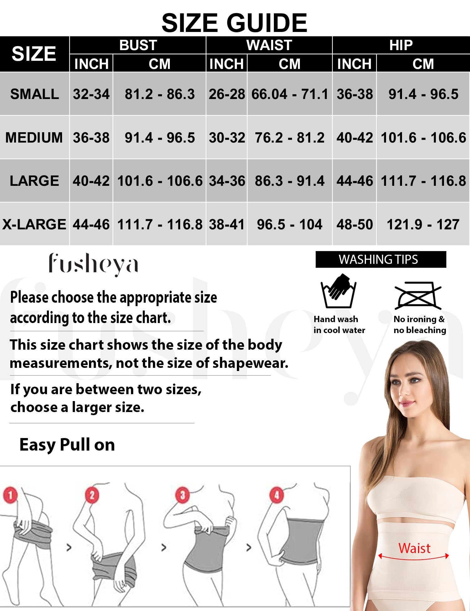 Fusheya Waist Trimmer Belt Body Shaper-size-chart