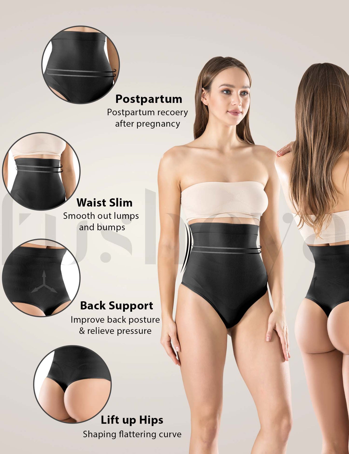 FUSHEYA High Waisted Thong Underwear Body Shaper Tummy Control Seamless Shapewear