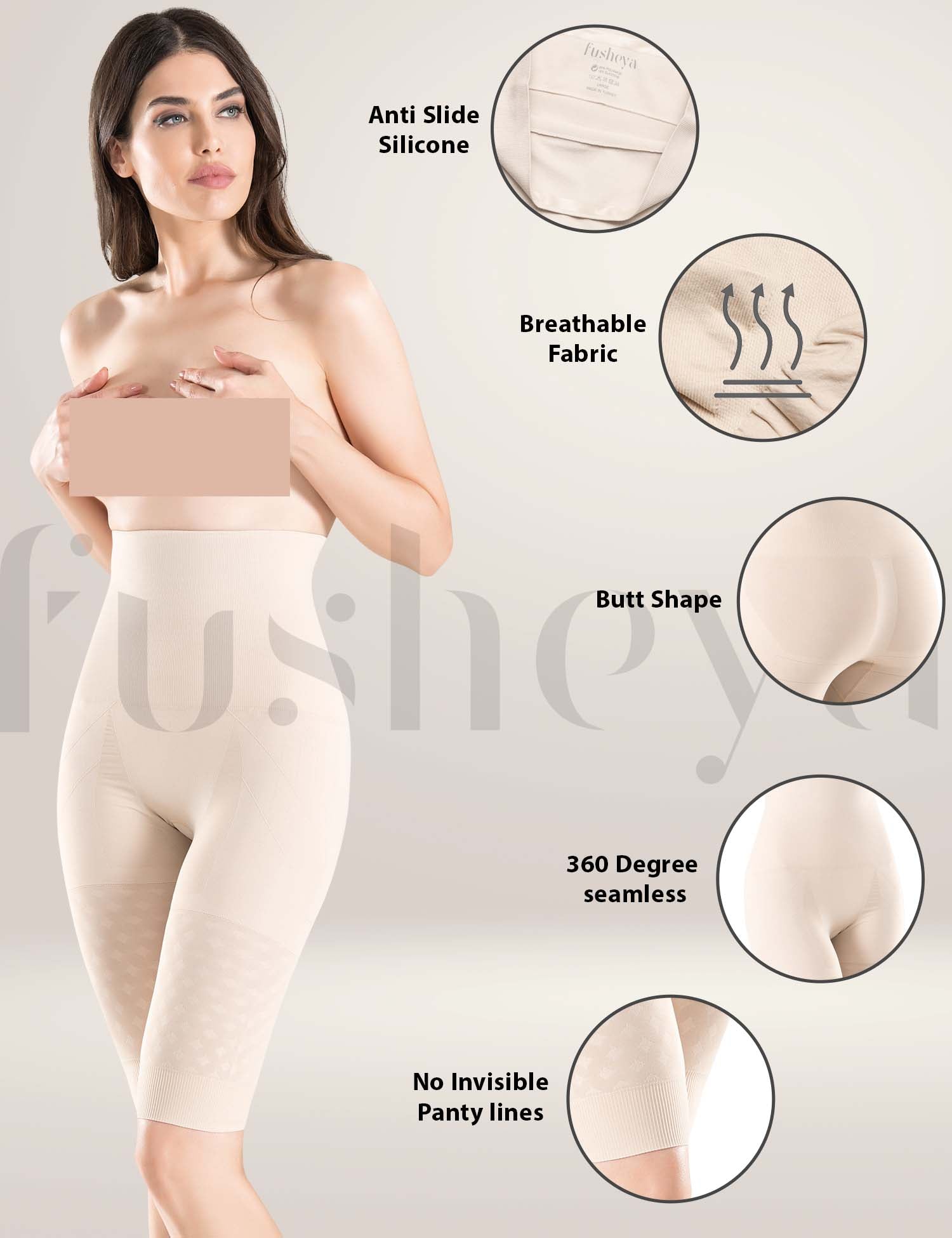 FUSHEYA High Waist Tummy Tucker Thigh Body Shaper-fabric-details