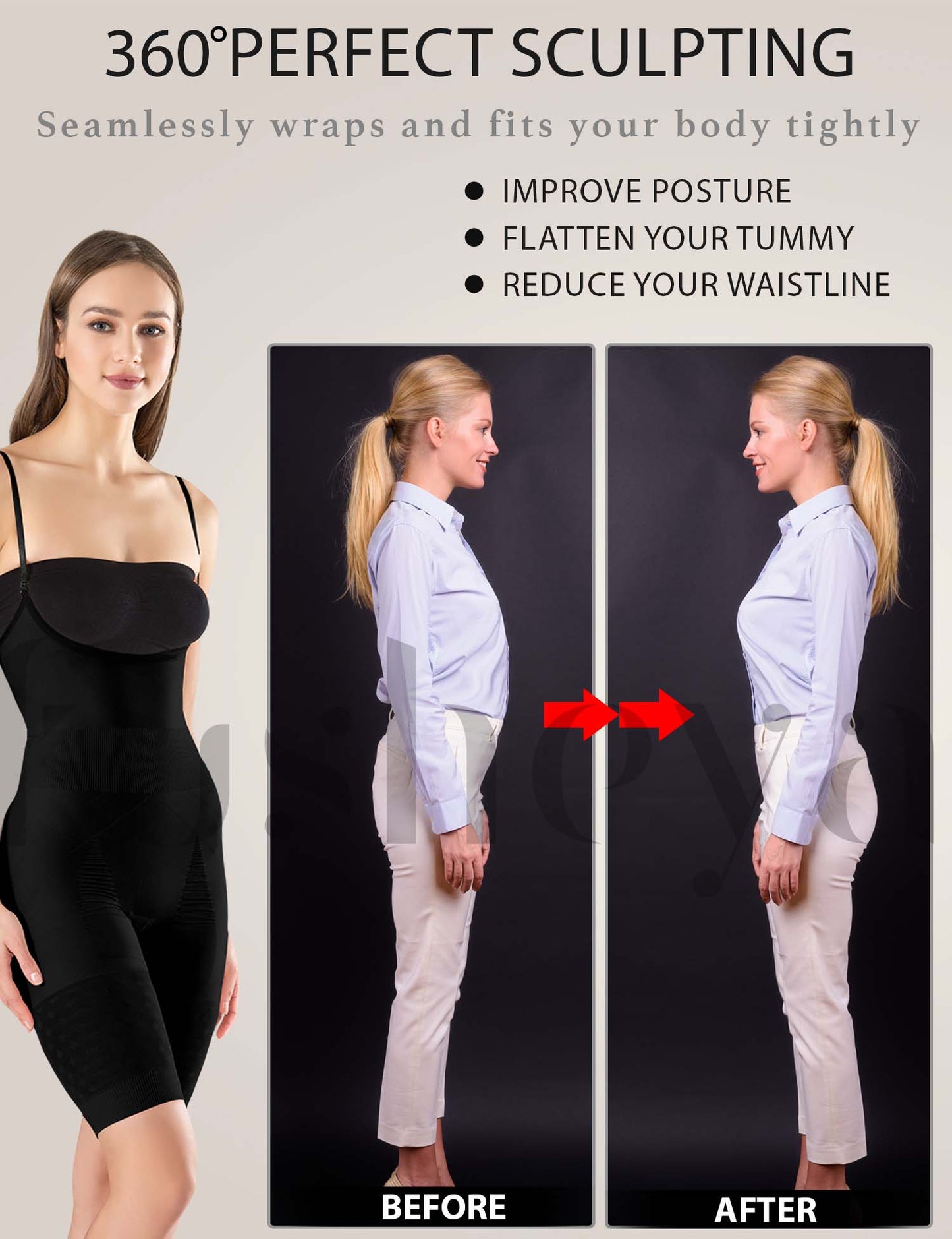 FUSHEYA Bodysuit Shapewear Seamless Full Body Shaper before and after results