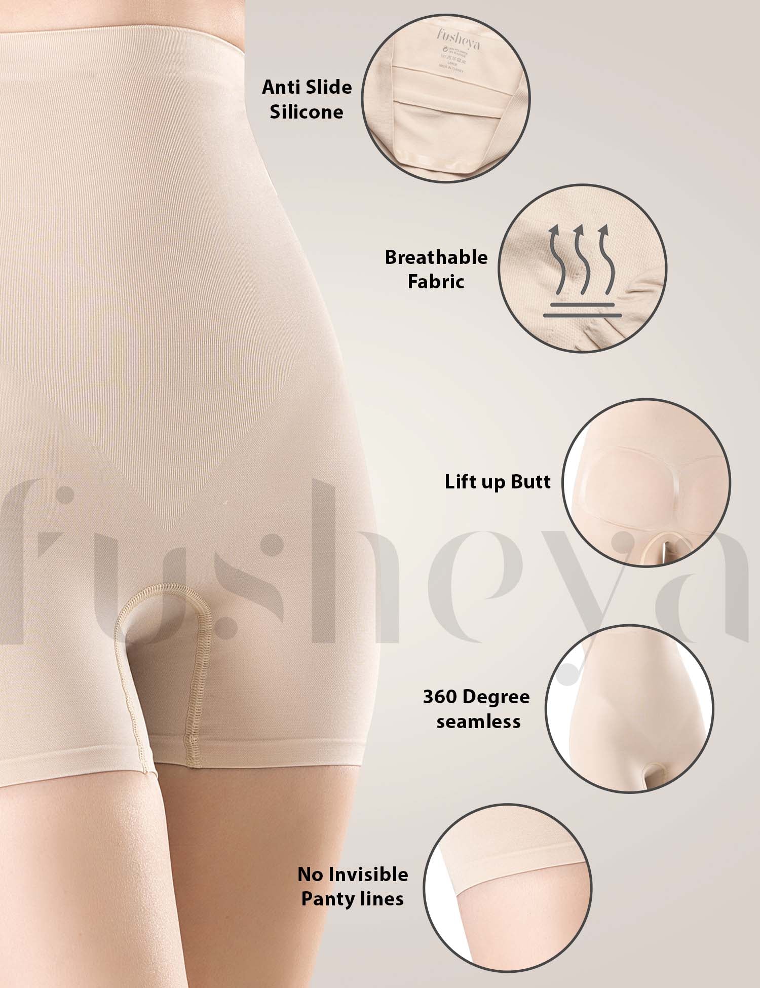 FUSHEYA High Waist Power Shorts Shapewear Butt Lifter Seamless for Women-material details