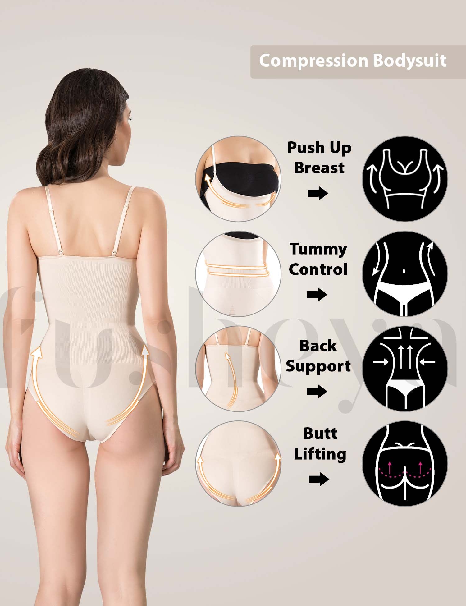 FUSHEYA Bodysuit Shapewear Full Coverage Brief Body Shaper pushup-tummycontrol-support