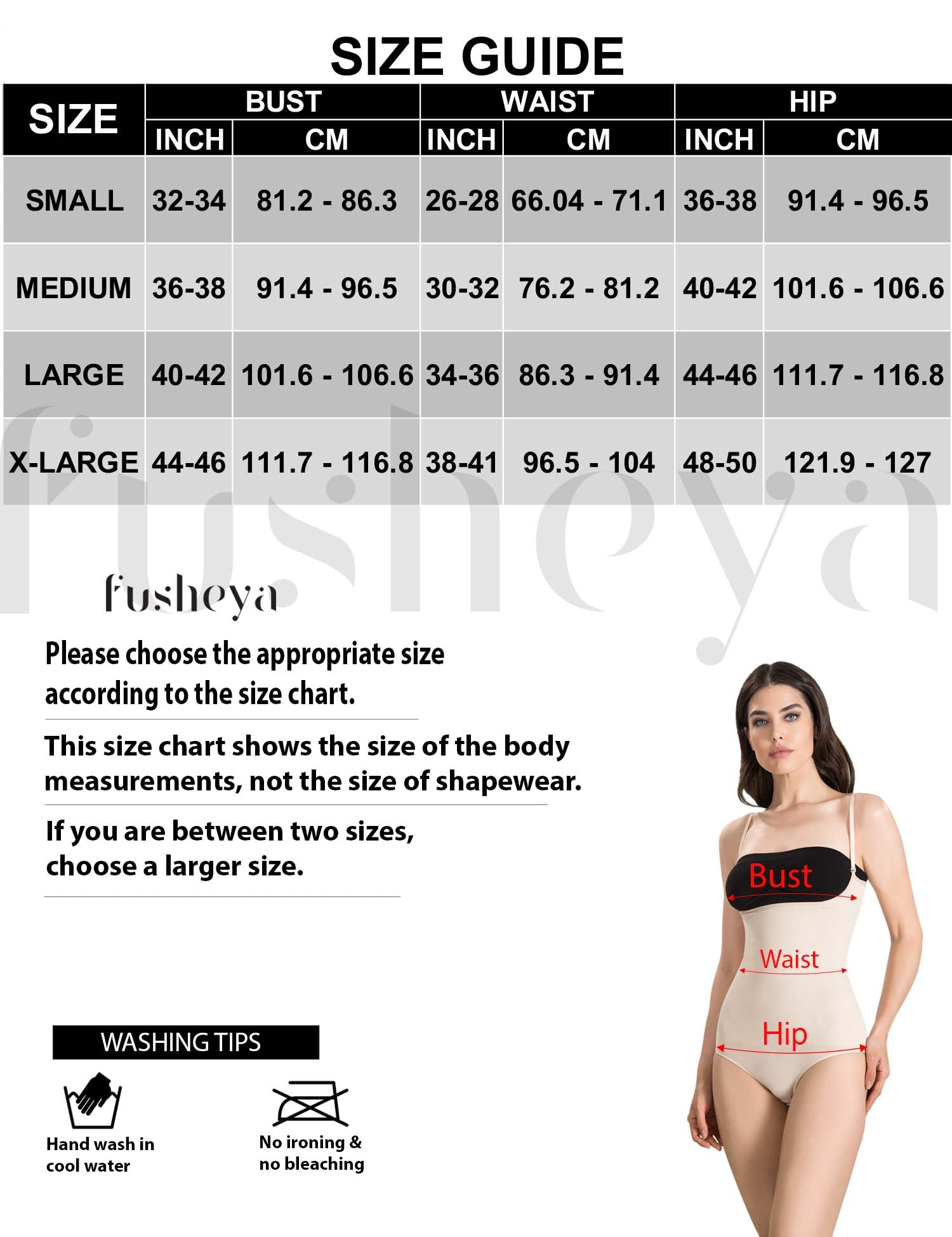 FUSHEYA Bodysuit Shapewear Full Coverage Brief Body Shaper sizechart